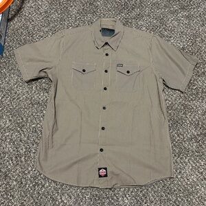 Dixxon Men’s Workforce Tan & Black Striped Short Sleeve Button Up Shirt Sz XL